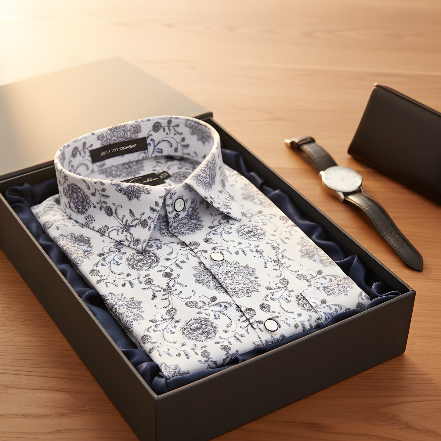 New Italian Linen White With Grey French Print Shirts For Men