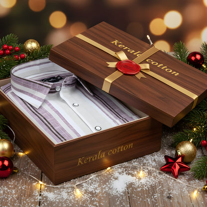 Linen Cream with Broad Lavender Patta Shirts for Men