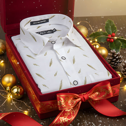 Turkey Linen White with Green Blend Shirts for Men