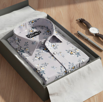 Digital Gray Rama Flower Print Shirts for Men