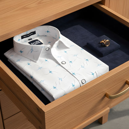 Turkey Linen White With Sky Print