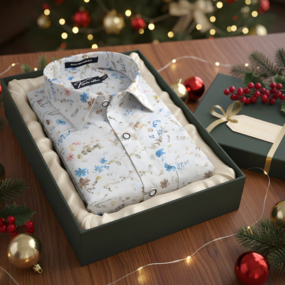 Italian Linen White With New Sky Mahendi Print Shirts For Men