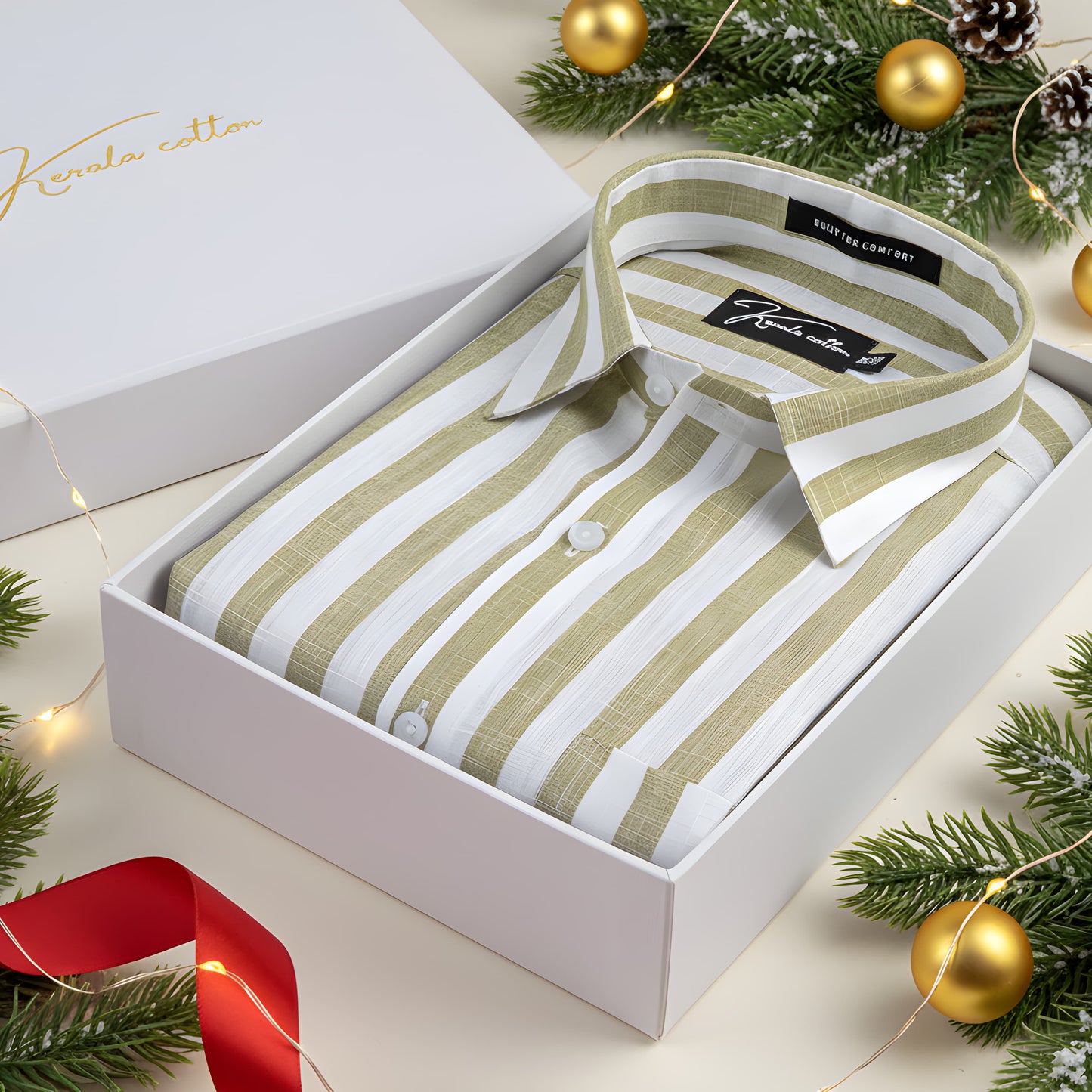 Linen White With Pista Green Patta Print Shirts For Men